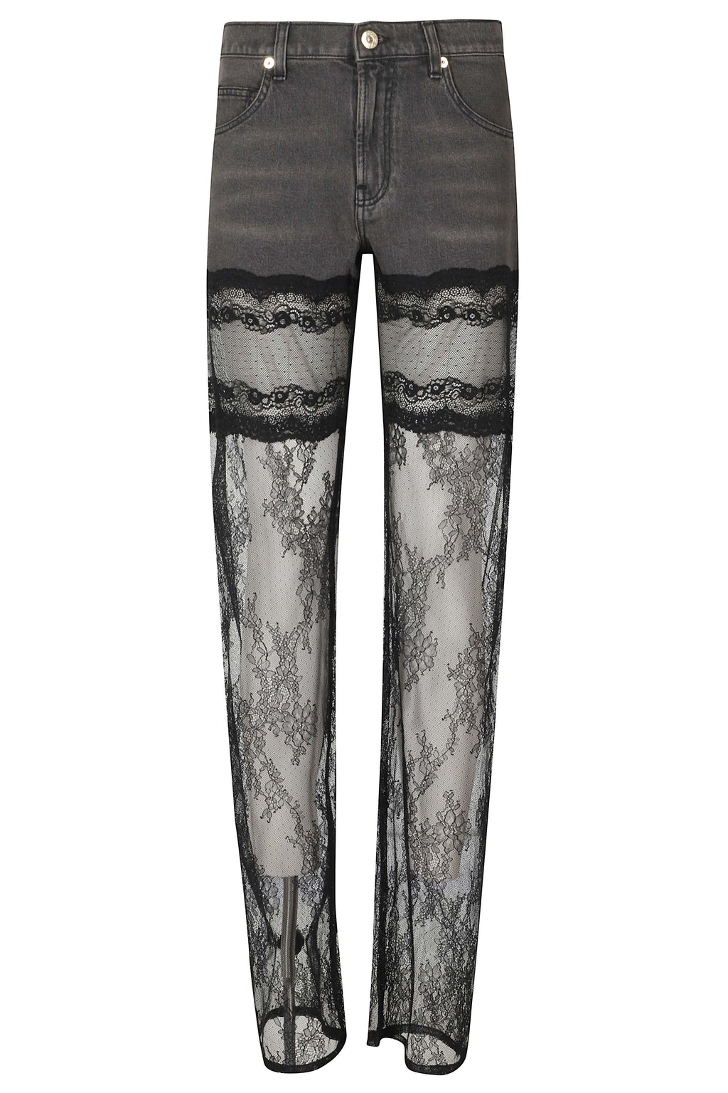 Denim Trousers With Lace Panels And Regular Fit