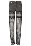 Denim Trousers With Lace Panels And Regular Fit