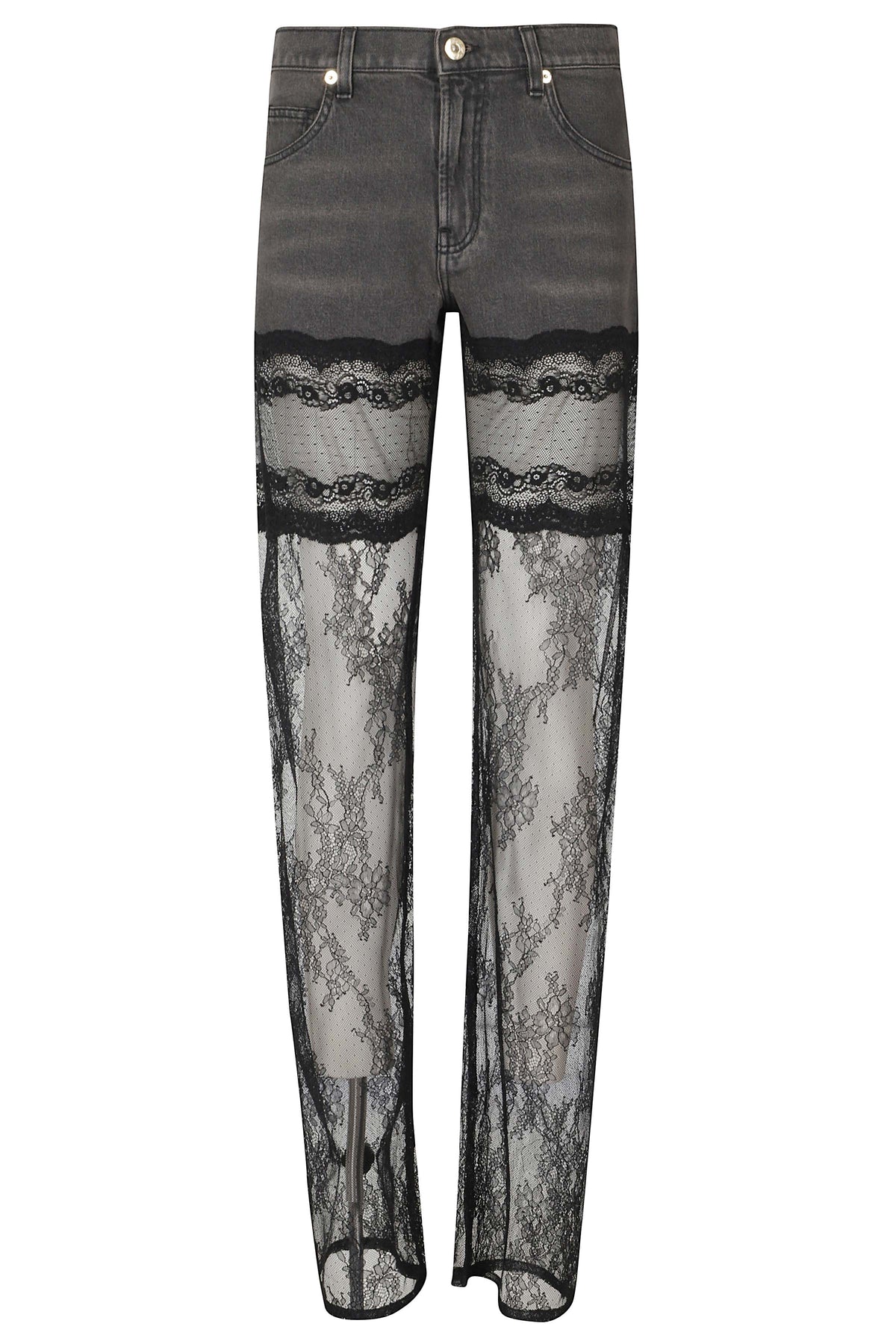 Denim Trousers With Lace Panels And Regular Fit