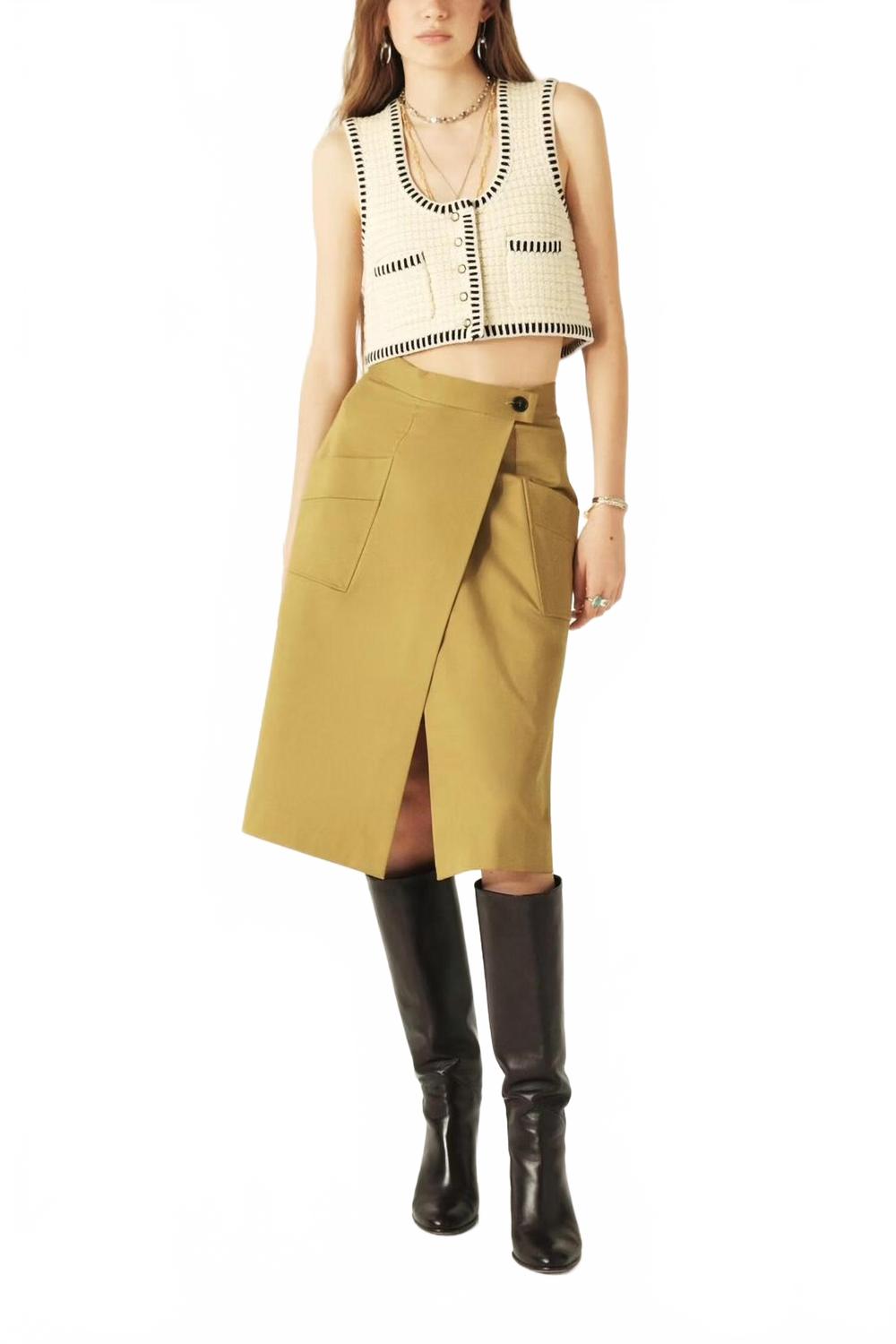 Bastien Wrap-Over Midi Skirt In Olive