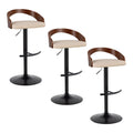 Set of 3 Contemporary Adjustable Barstools with Swivel Seats and Metal Frame Construction