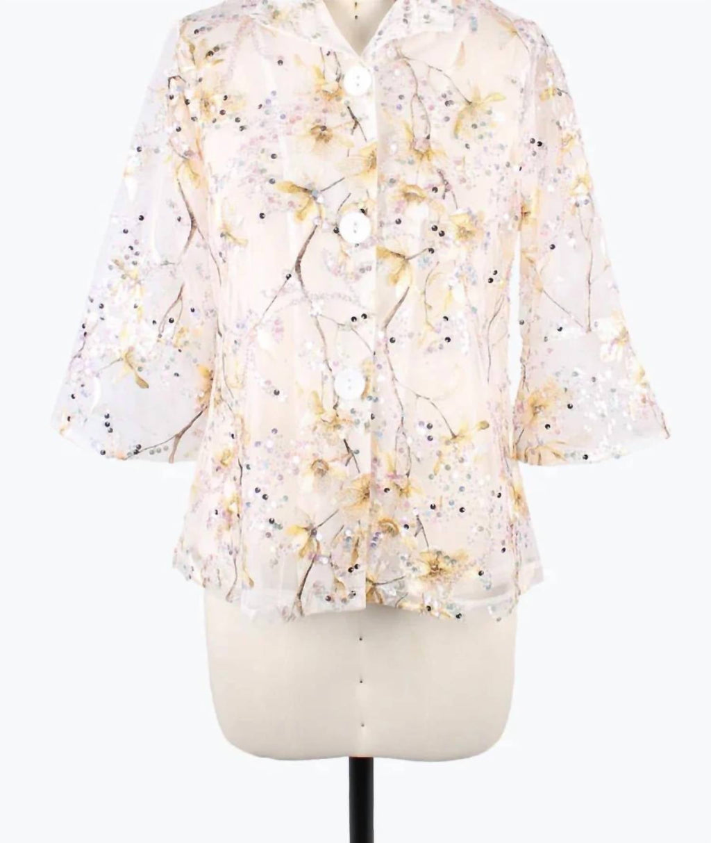 Floral Embroidered Jacket In Gold