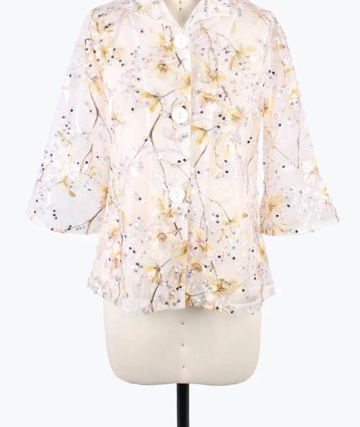 Floral Embroidered Jacket In Gold