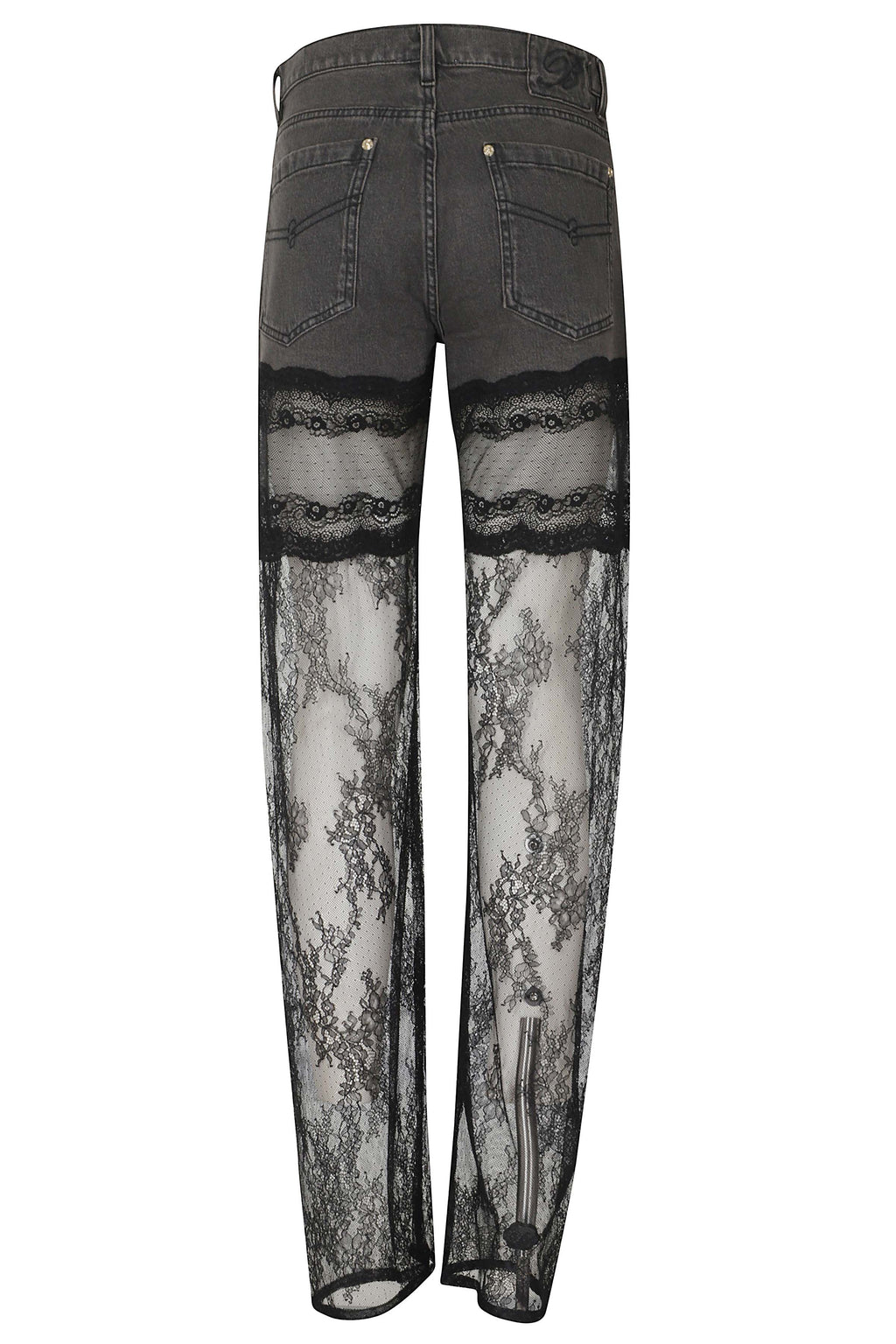 Denim Trousers With Lace Panels And Regular Fit