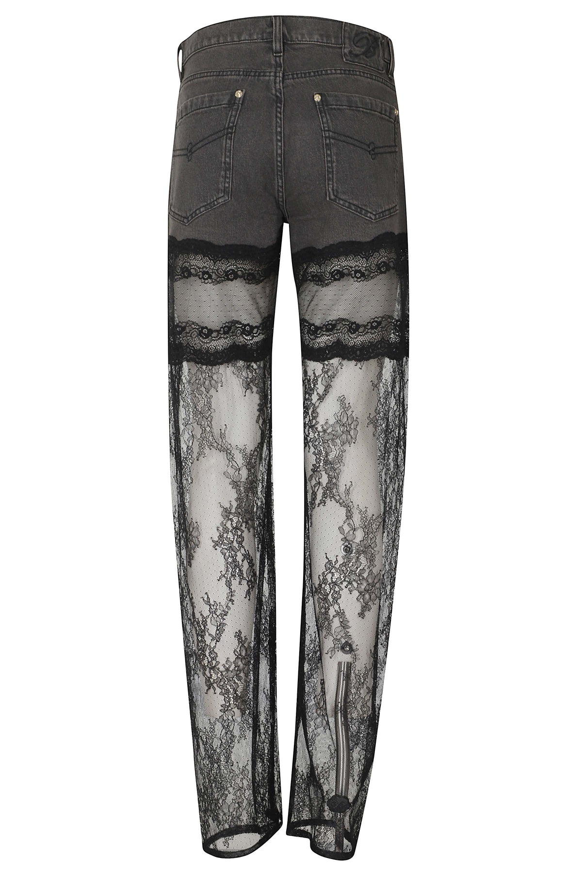 Denim Trousers With Lace Panels And Regular Fit