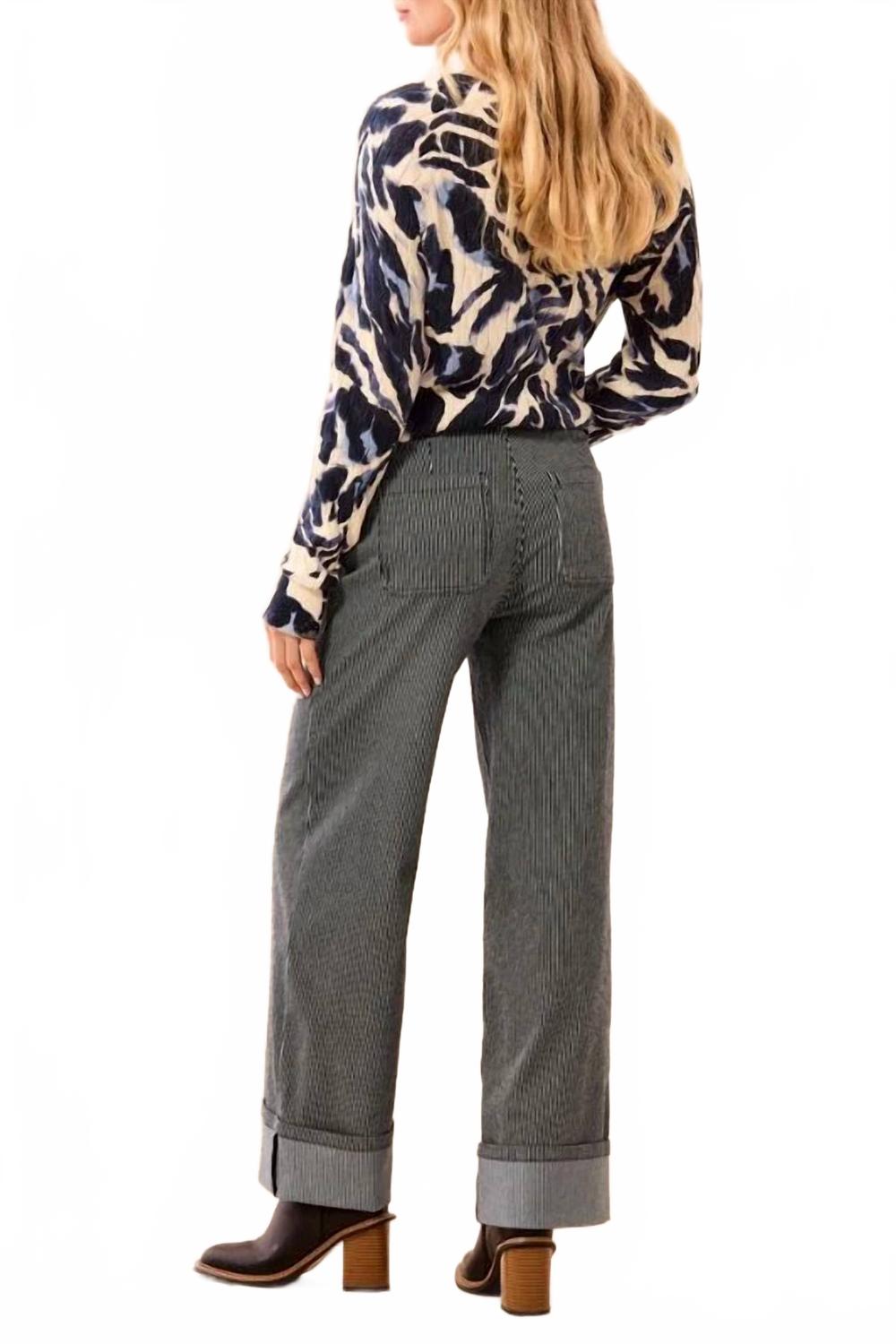 Fly Front Ankle Pant With Wide Cuffs In Sapphire