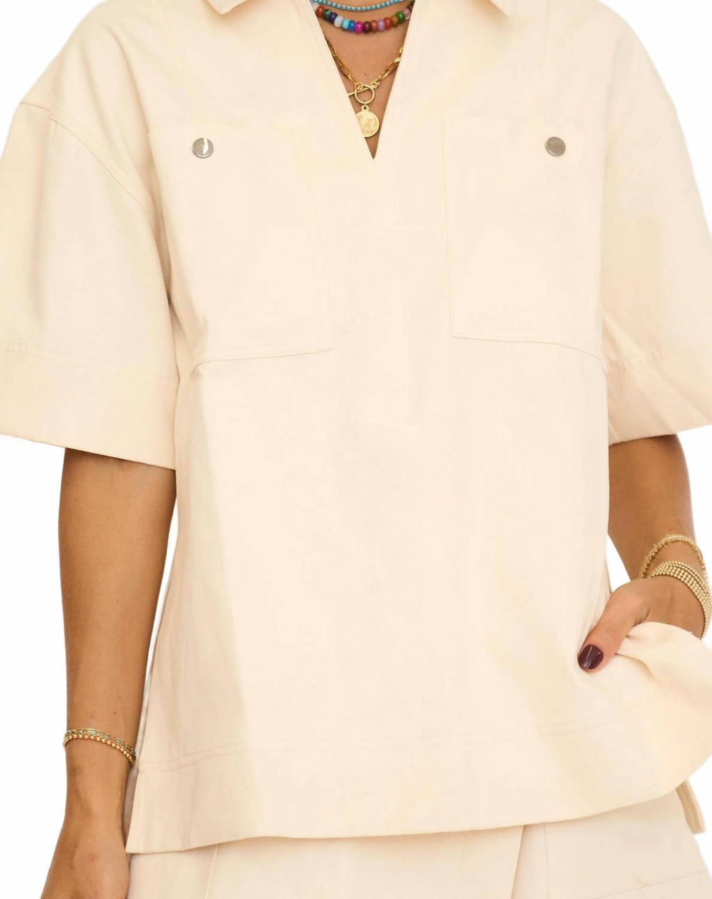 Oversized Collar Top In Cream