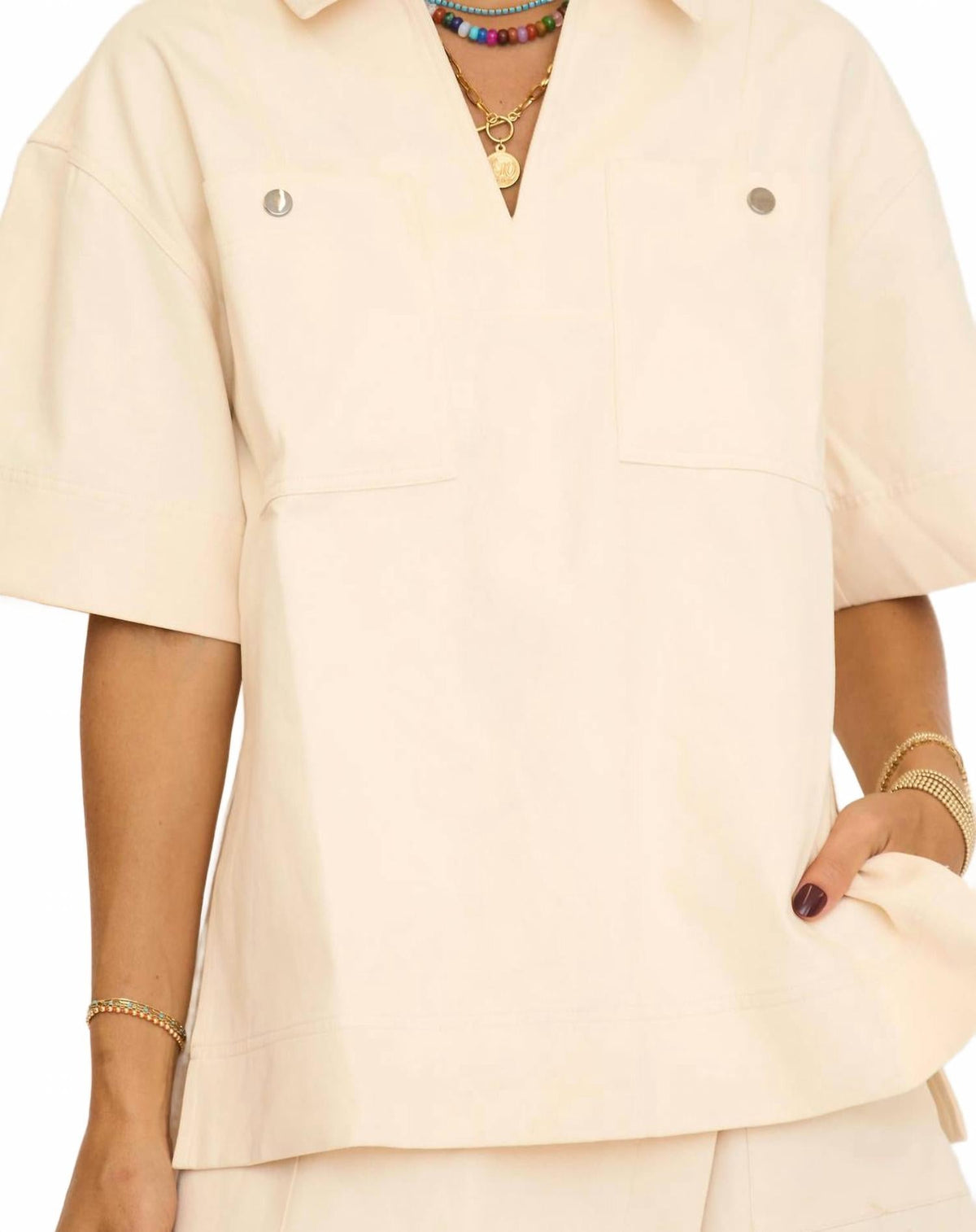 Oversized Collar Top In Cream