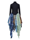 Black Silk-Blend Upcycled Scarf Midi Dress