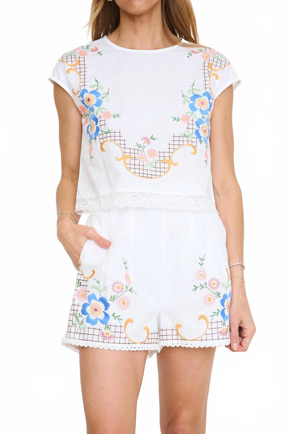 Heirloom Garden Embroidered Lace Set In White