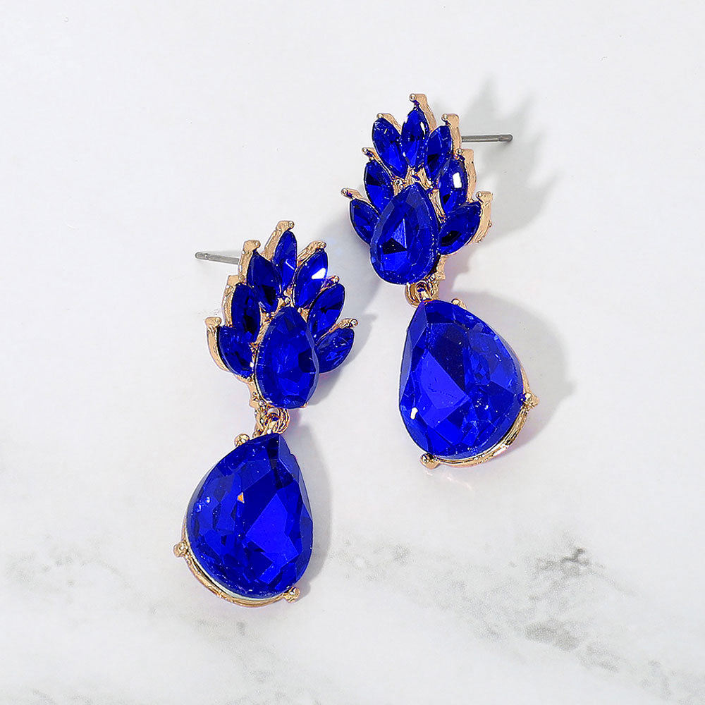 Elegant Teardrop Cluster Drop Evening Earrings