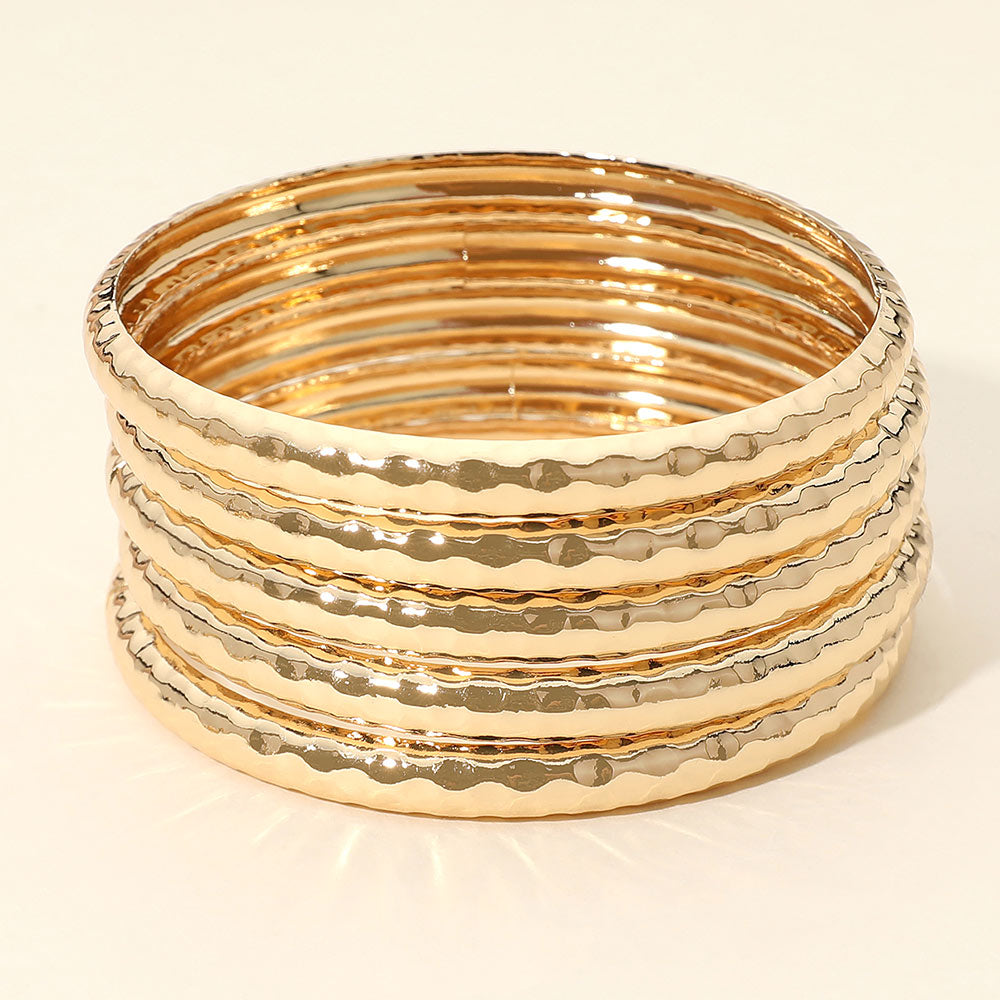 5PCS - Hammered Metal Stackable Multi Layered Bangle Bracelets