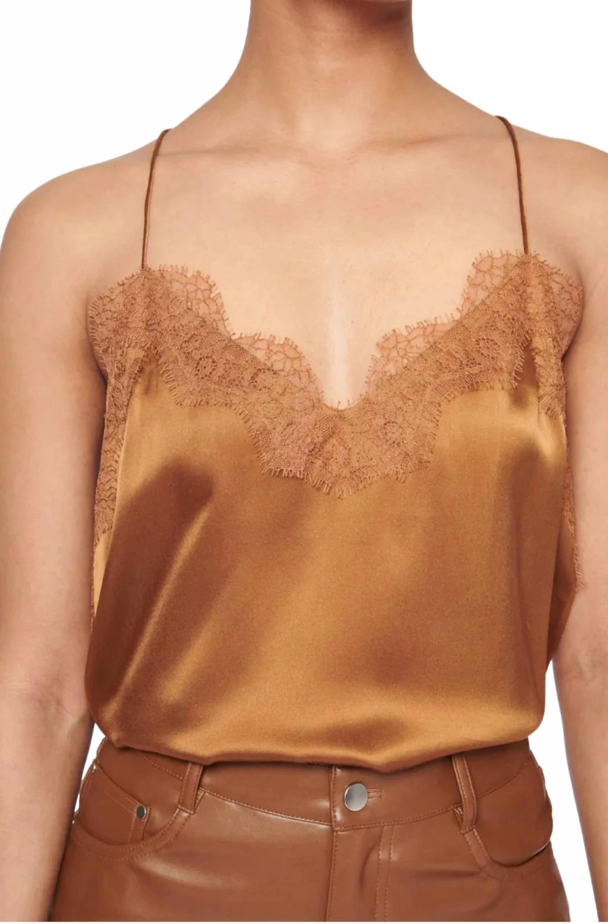 Racer Charmeuse Cami Top In Toffee