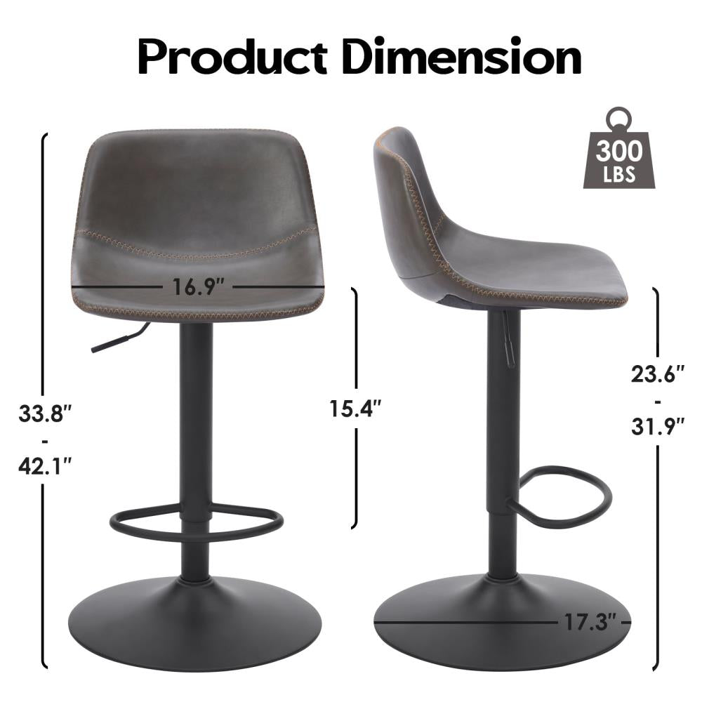 Set of 2 Adjustable Swivel Bar Stools with Supportive Backrests
