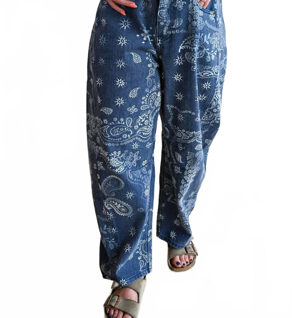 Women's Chestnut Street Paisley Printed Barrel Pants In Blue