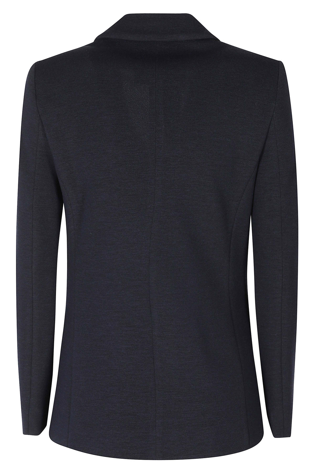 Blue Structured Double-Breasted Stretch Knit Jacket