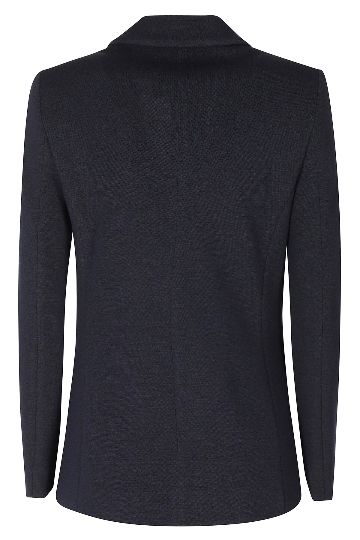 Blue Structured Double-Breasted Stretch Knit Jacket