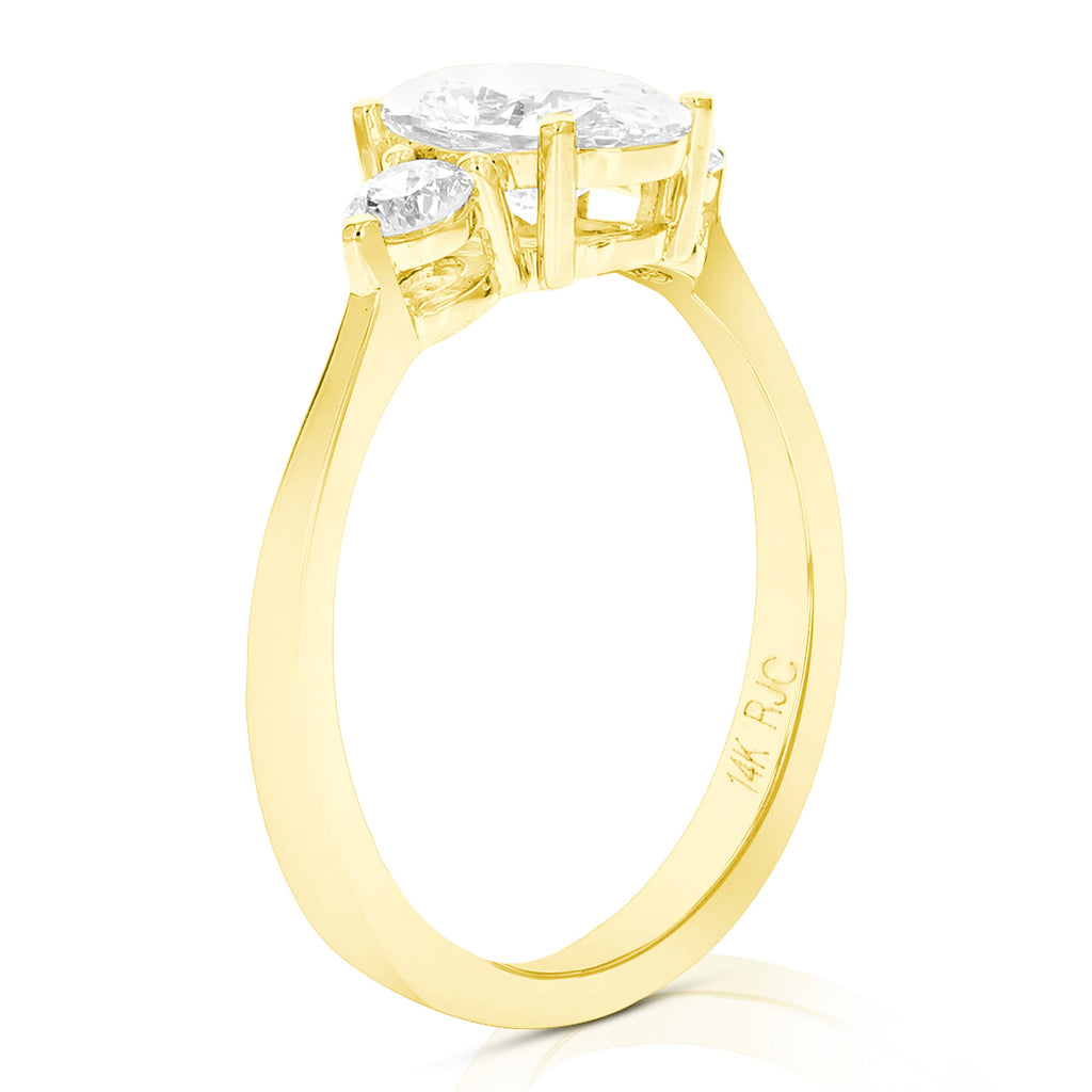 1.25 cttw Oval Lab Grown Diamond 3 Stone Engagement Ring in 14K Yellow Gold For Women