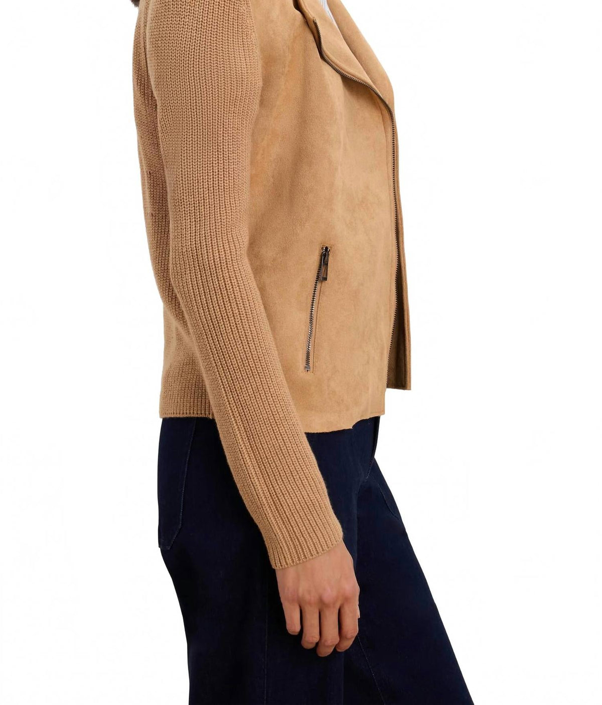 Mixed Media Moto Jacket In Caramel