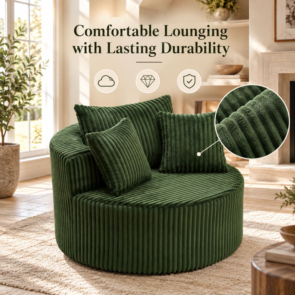 GOODSILO Oversized Round Swivel Accent Chair with Plush Upholstery and Matching Throw Pillows