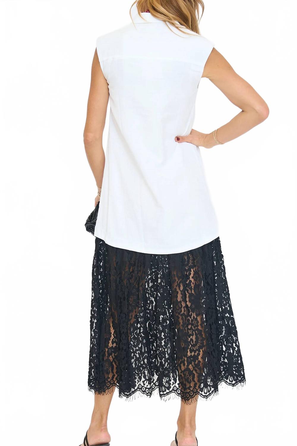 Lace Trim Midi Shirt Dress In White