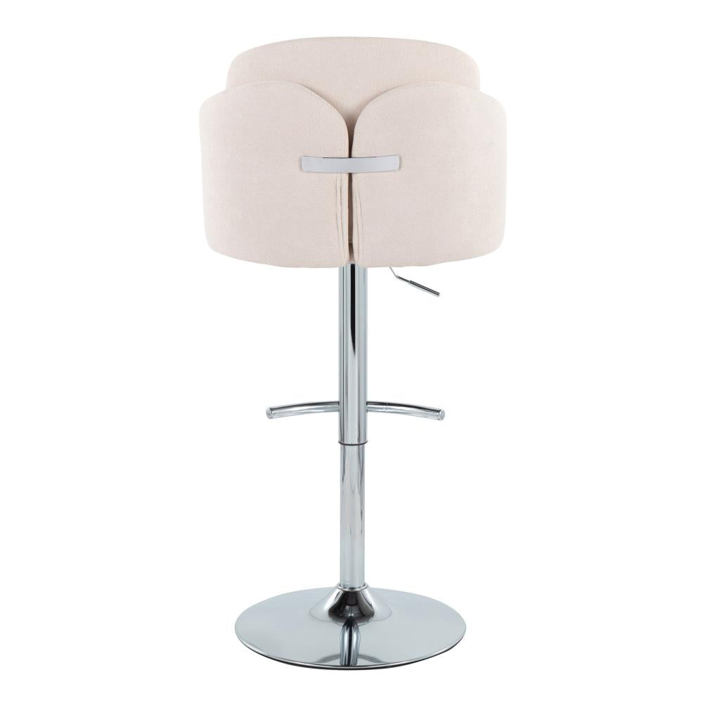Set of 2 Modern Adjustable Bar Stools with Fabric Upholstery and Round Metal Footrests