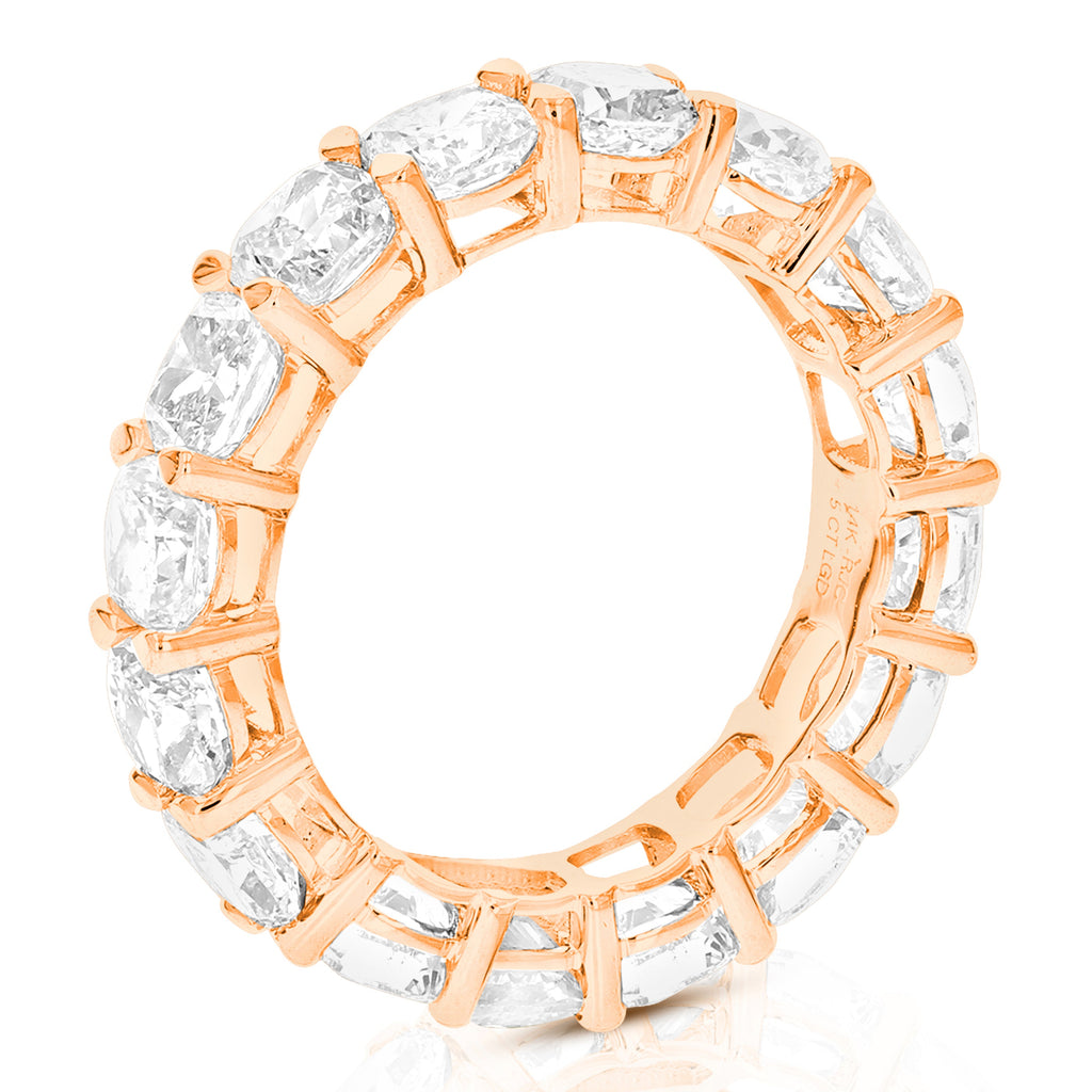 5 cttw Cushion Lab Grown Diamond Eternity Ring Wedding Band in 14K Rose Gold For Women