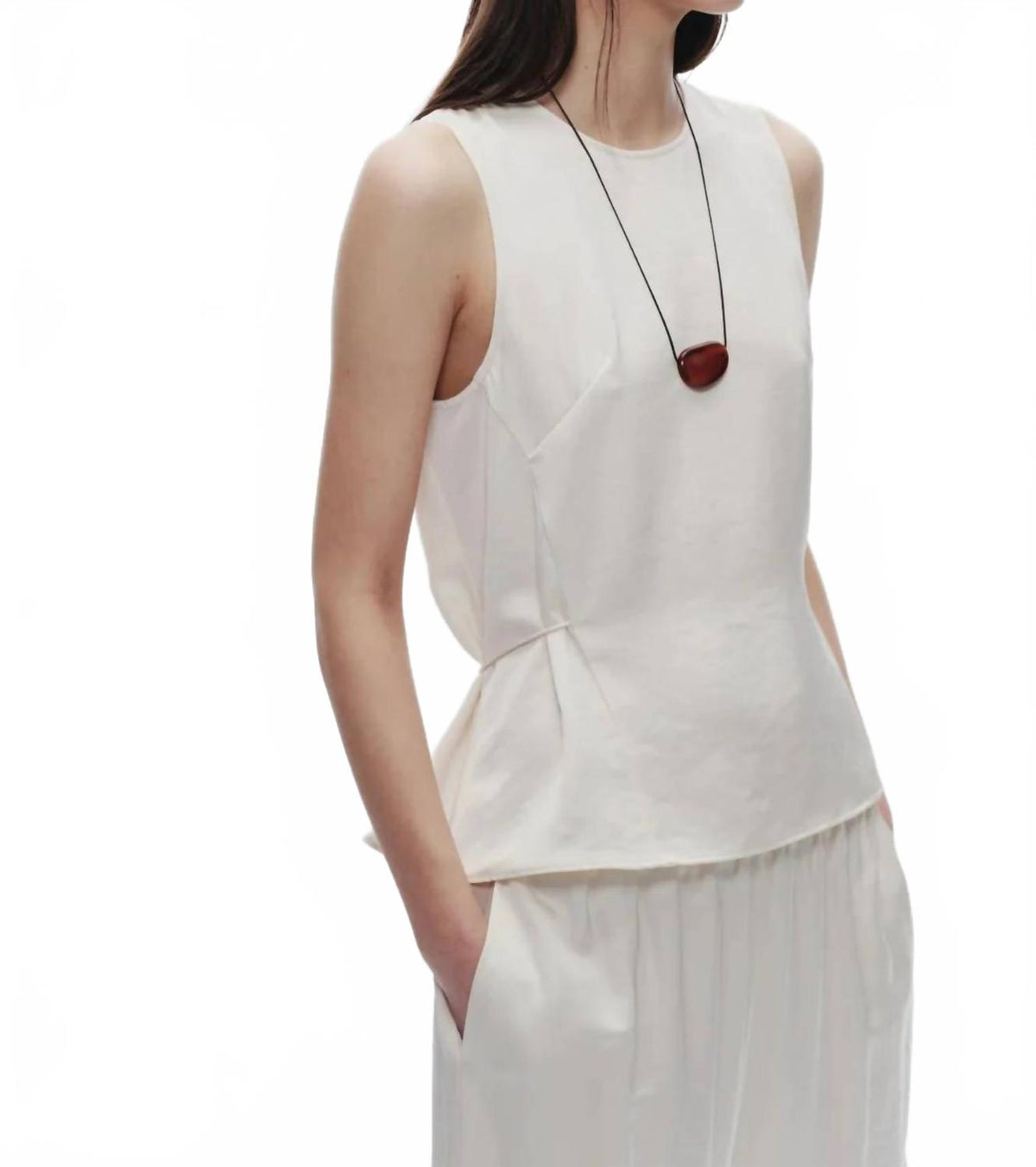 Benson Sleeveless Charmeuse Top In Ivory