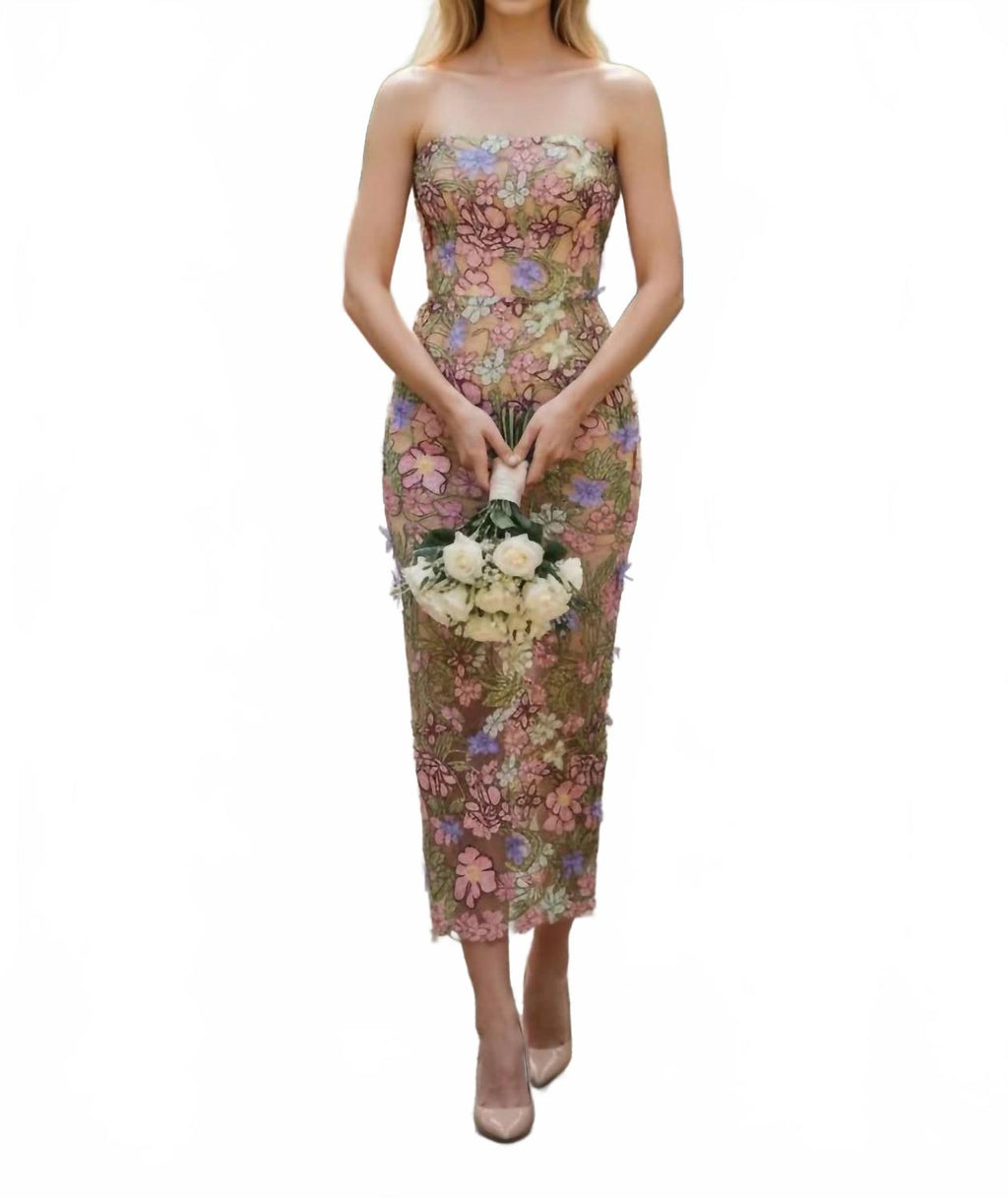 Strapless Floral Dress In Multicolor