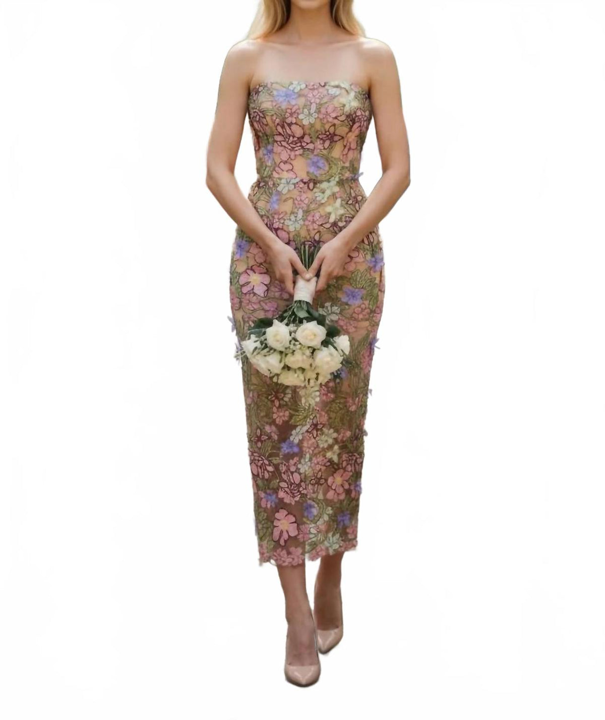 Strapless Floral Dress In Multicolor