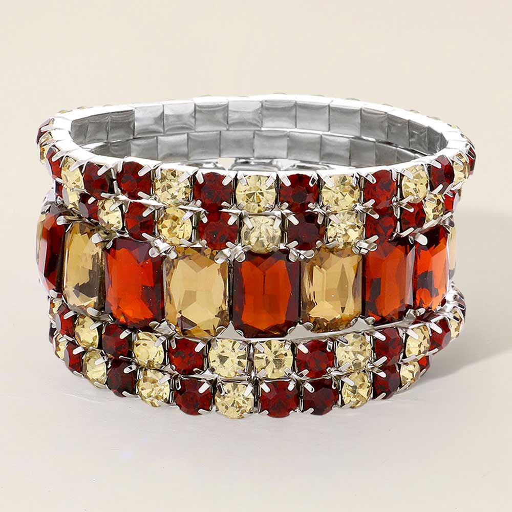 5PCS - Emerald Cut Round Stone Stretch Evening Bracelets