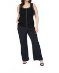 Contrast Line Detail Sweater Knit Tank Top In Black