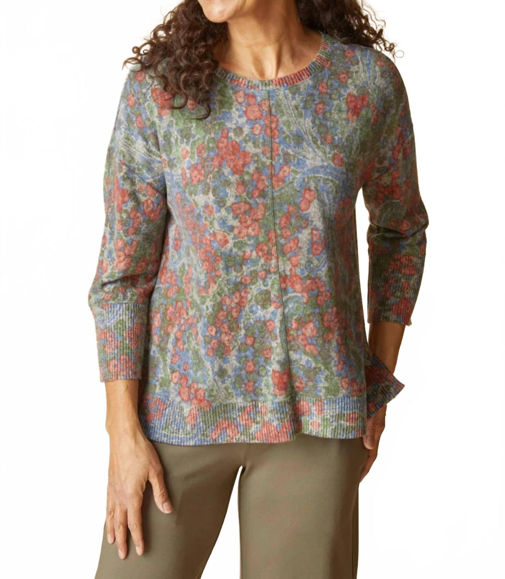 Super Soft Fleece Paisley Pullover In Fern