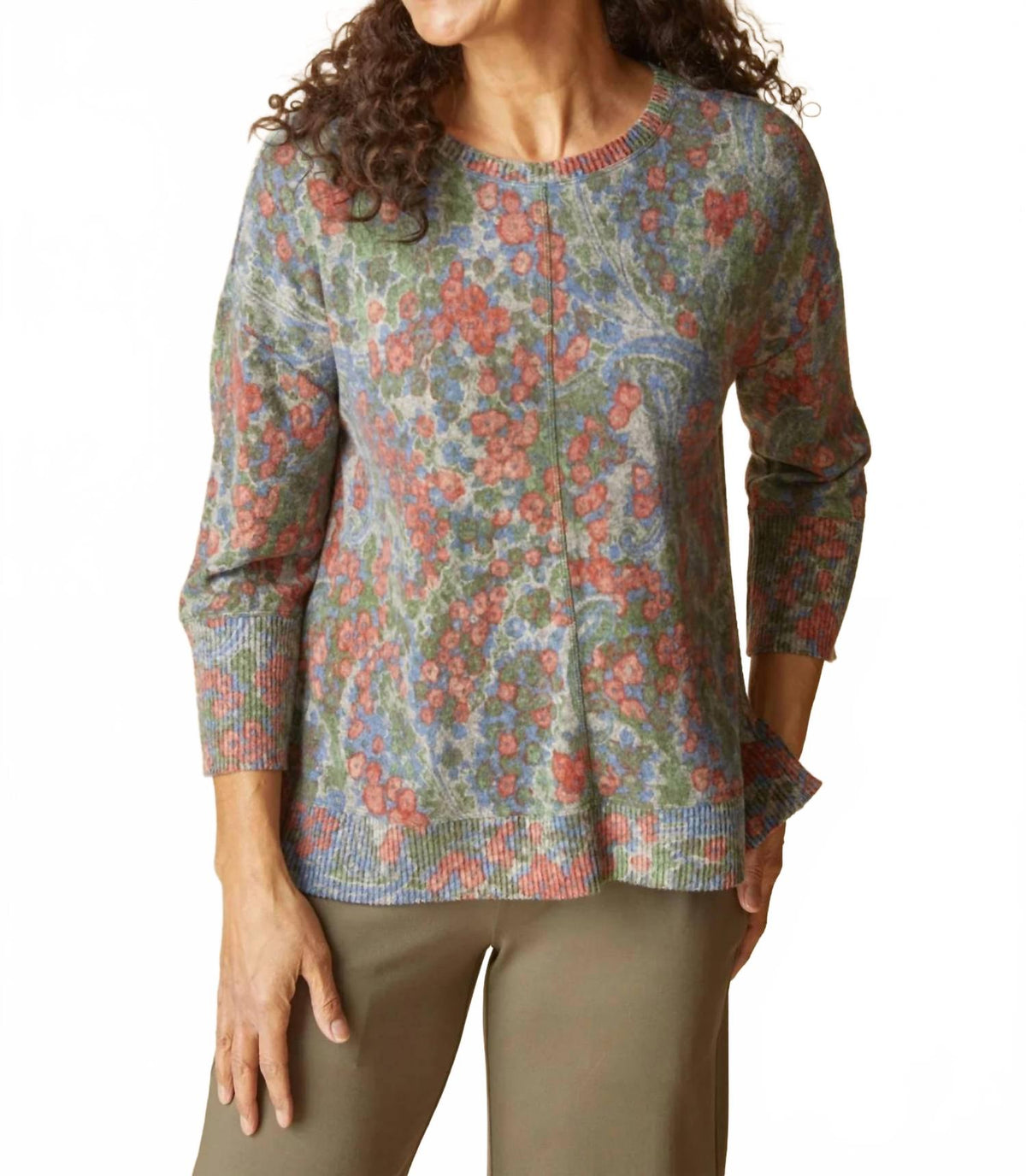 Super Soft Fleece Paisley Pullover In Fern