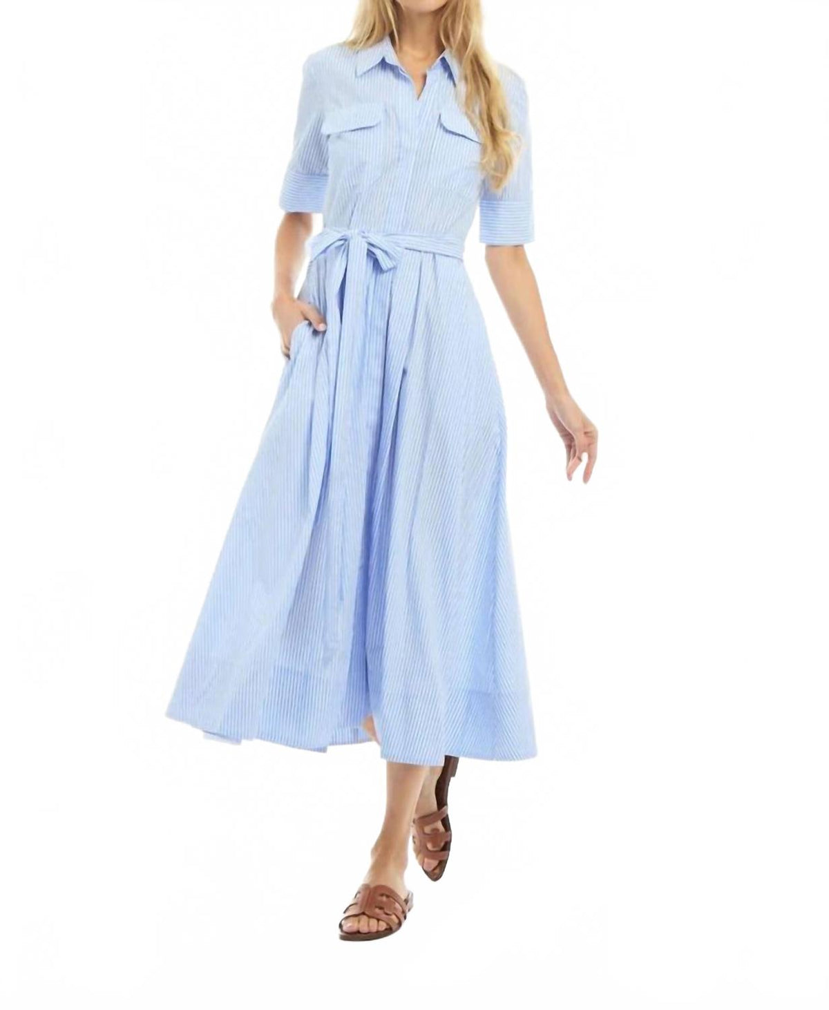 Audrey Dress In Blue And White Stripe