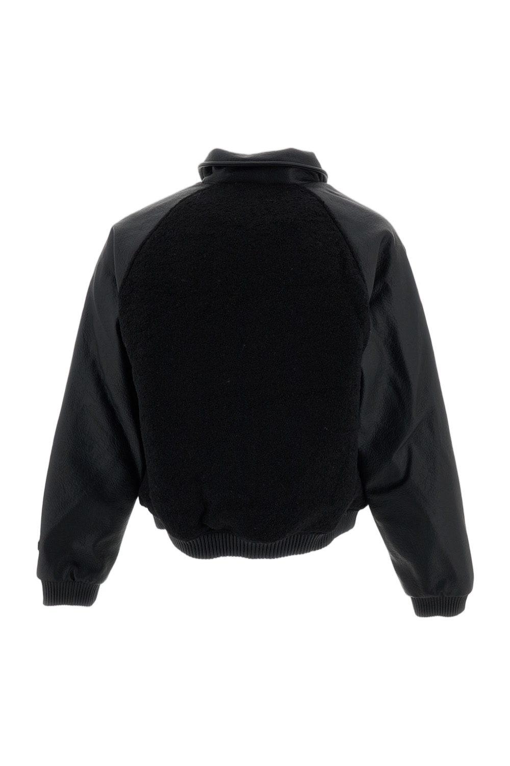 Black Textured Faux Leather Bomber Jacket