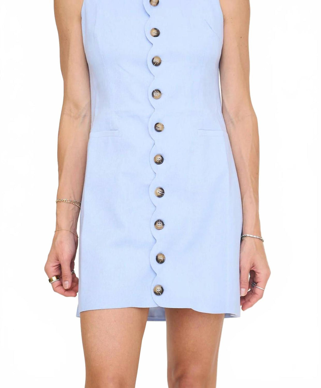 Scallop Edge Mini Dress In Blue