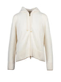 White Drawstring Hooded Cashmere Zip Cardigan