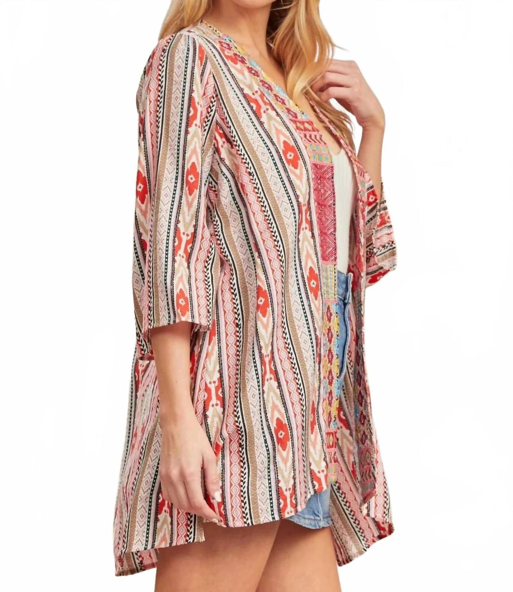 Boho Bloom Party Kimono In Mocha Red