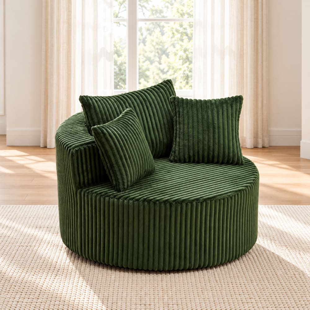 GOODSILO Oversized Round Swivel Accent Chair with Plush Upholstery and Matching Throw Pillows