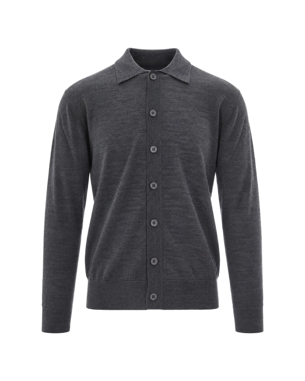 Melange Grey Wool Long-Sleeve Cardigan