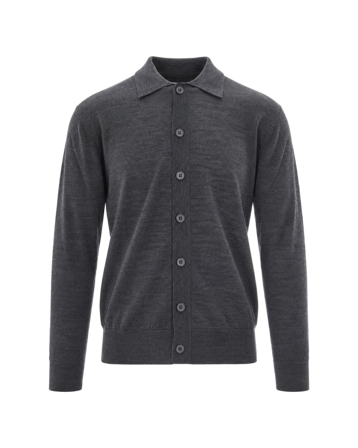 Melange Grey Wool Long-Sleeve Cardigan