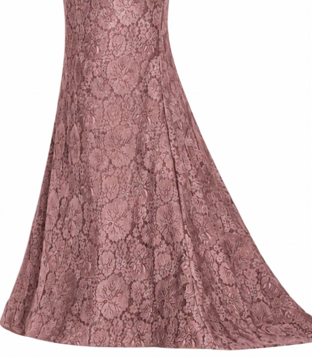 Bell Sleeve Lace Evening Gown In Rose