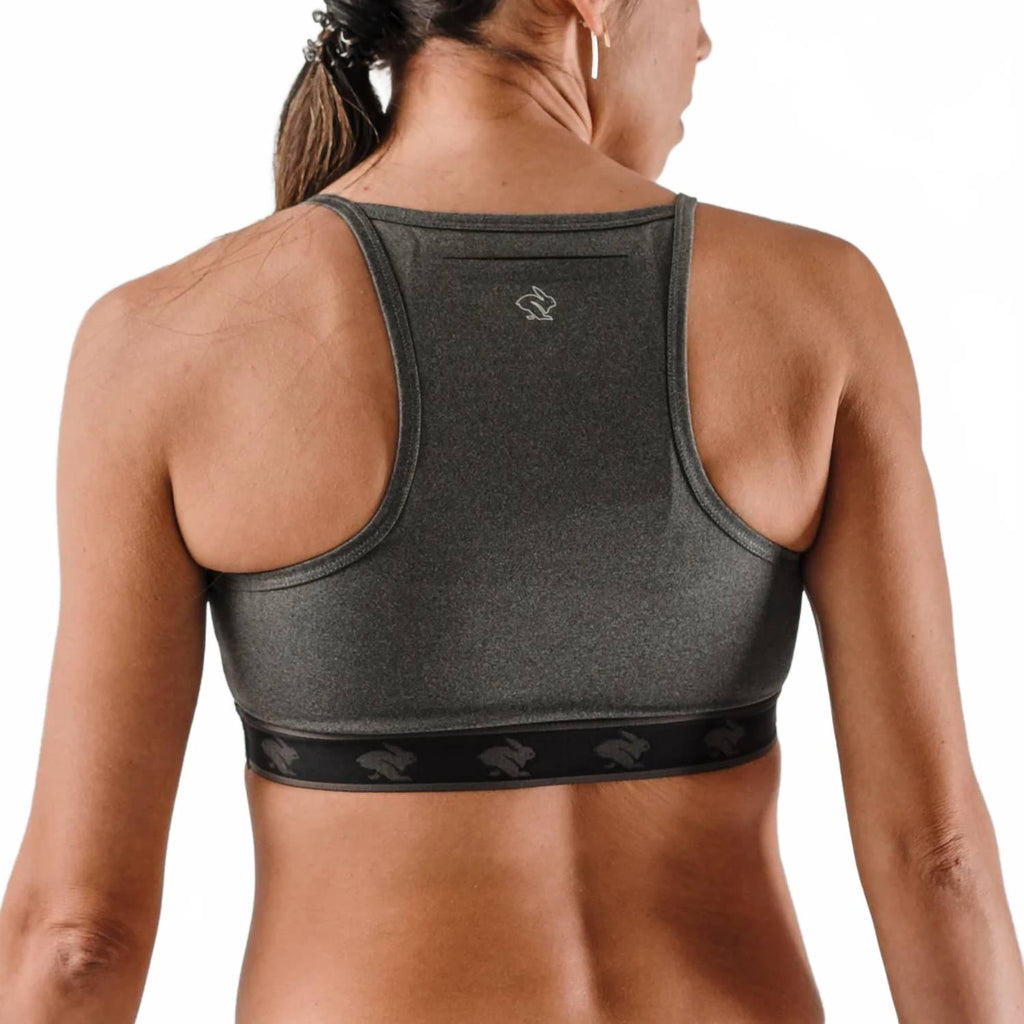 Women's Strappy Pocket Sports Bra In Charcoal