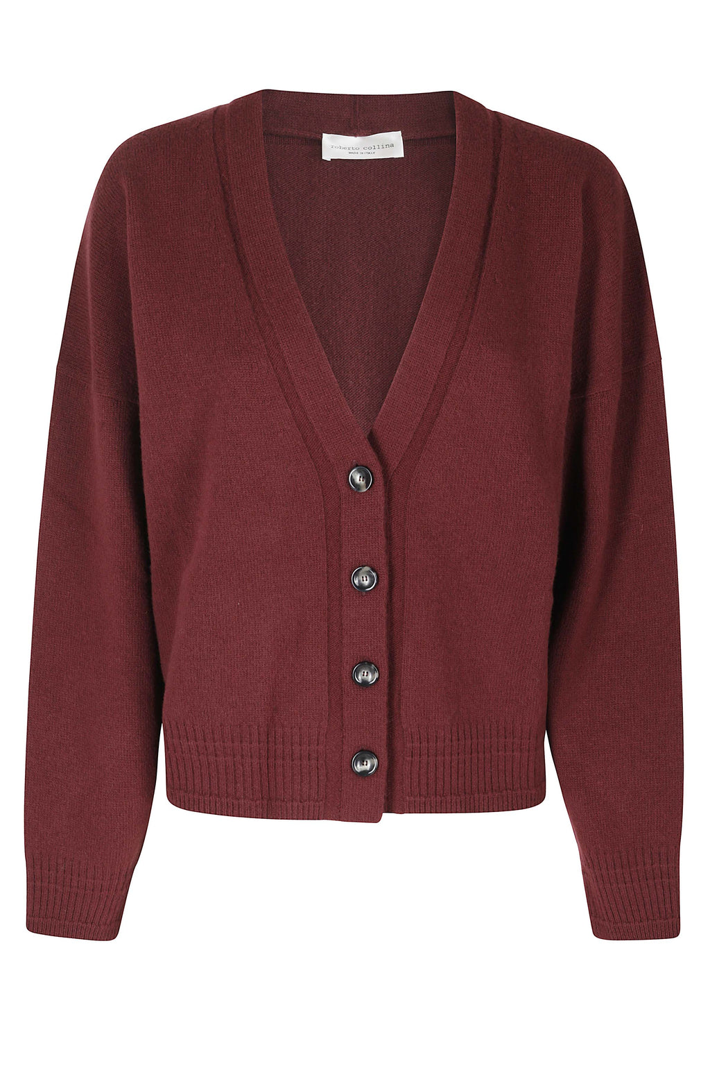Bordeaux Cropped V-Neck Wool-Cashmere Cardigan