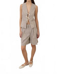 Cotton Blend Striped Shorts In Brown And White