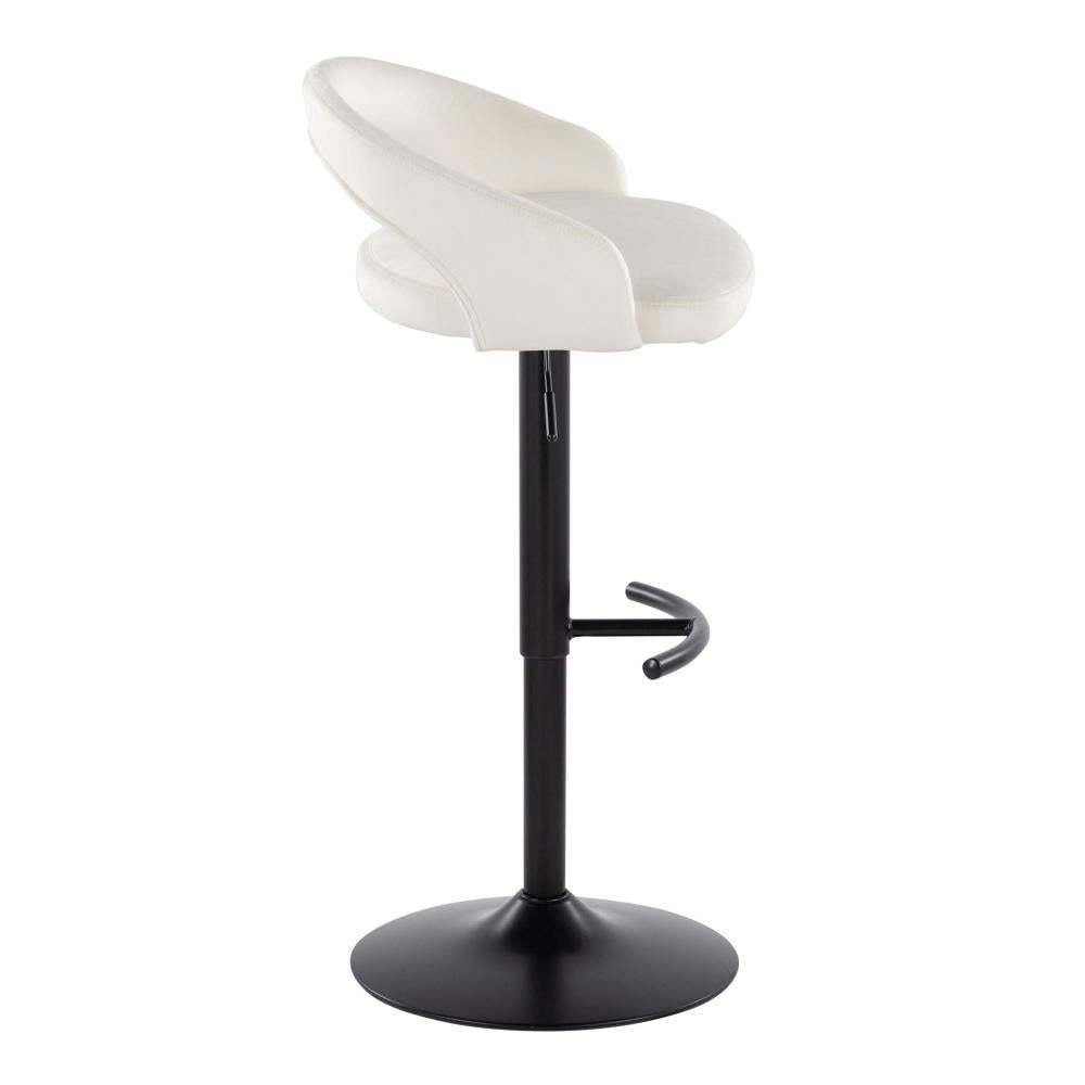 Set of 2 Modern Adjustable Bar Stools with Velvet Upholstery and Rounded T Footrests