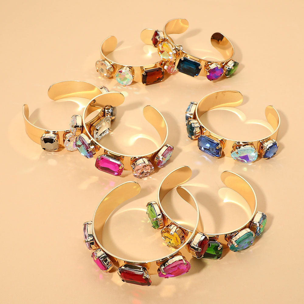 Multi-Shaped Faceted Stone Cluster Embellished Cuff Bracelet