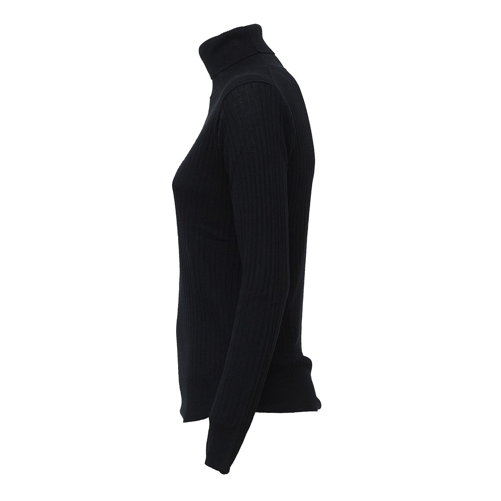 High Neck Ribbed Knit Long-Sleeve Pullover