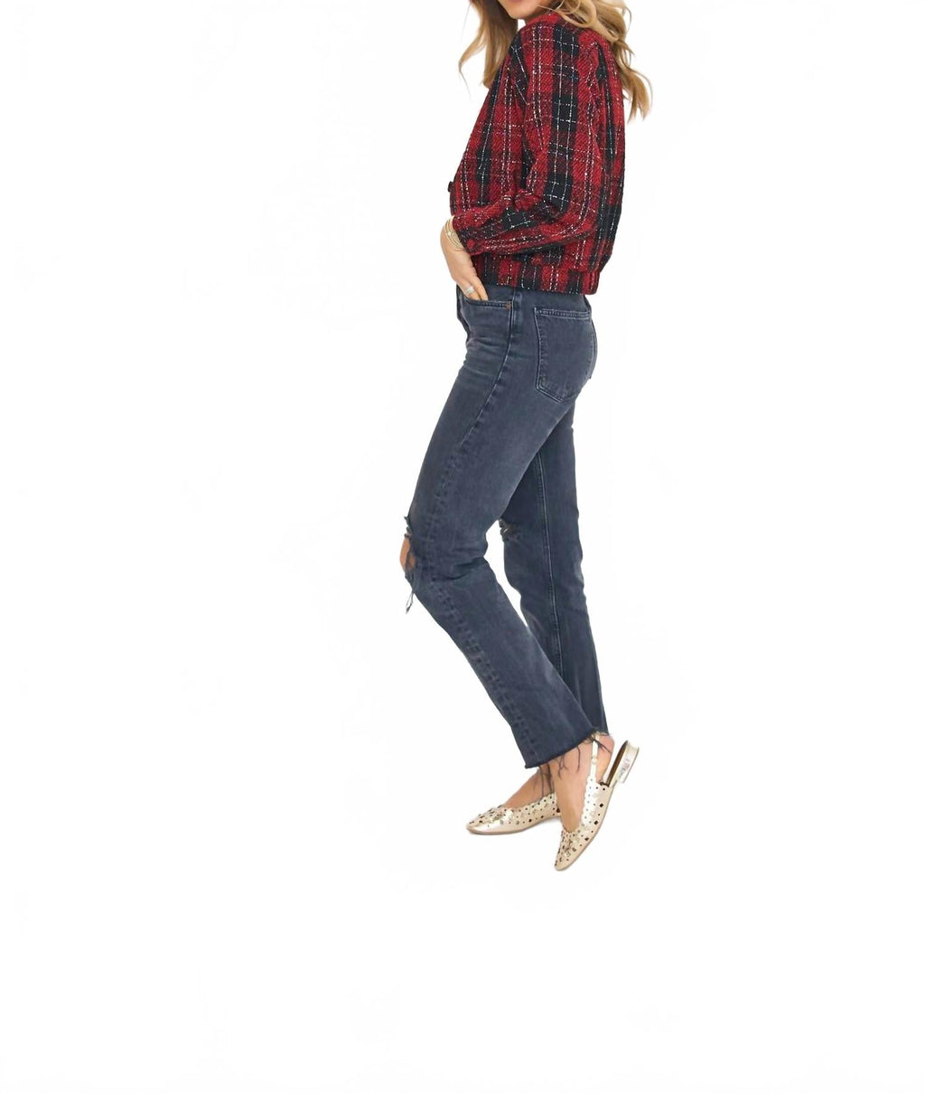 Plaid Bomber Jacket In Red